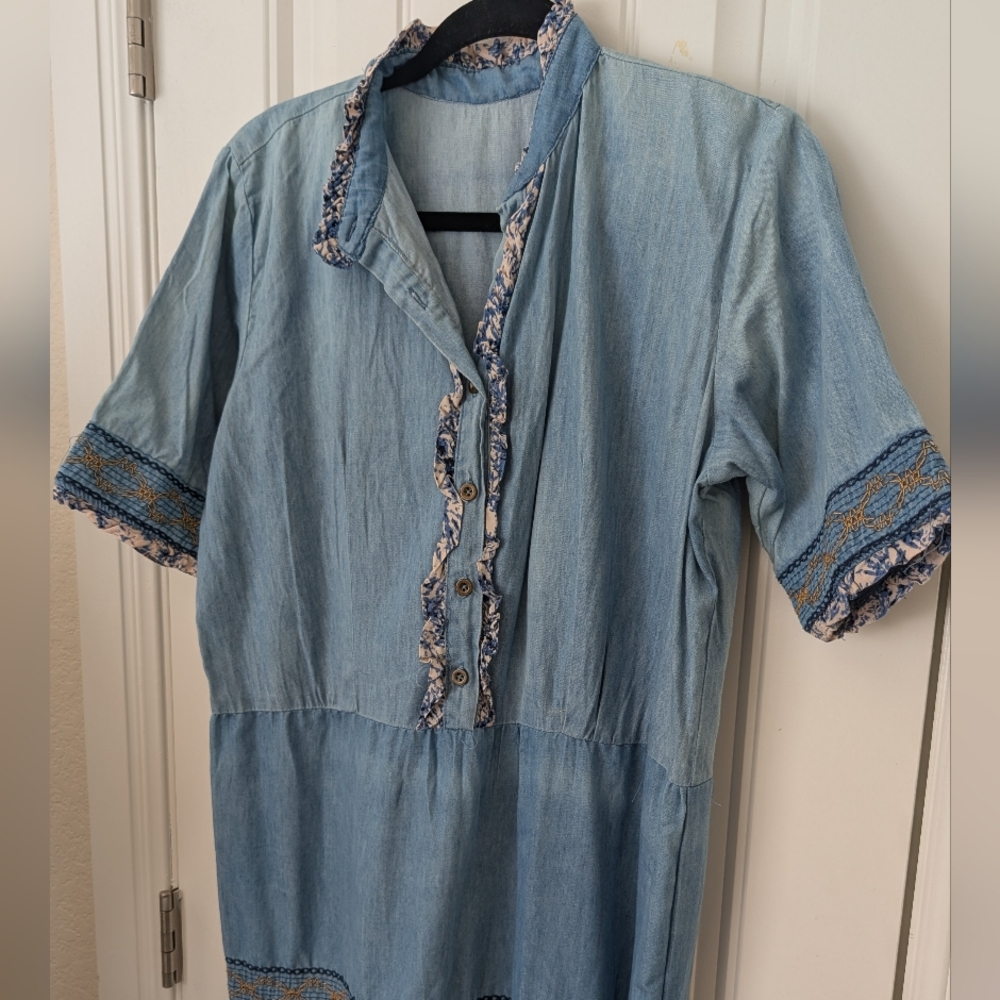 Lapis Blue Denim‎ Tiered Embroidered Maxi Dress M - Picture 10 of 15